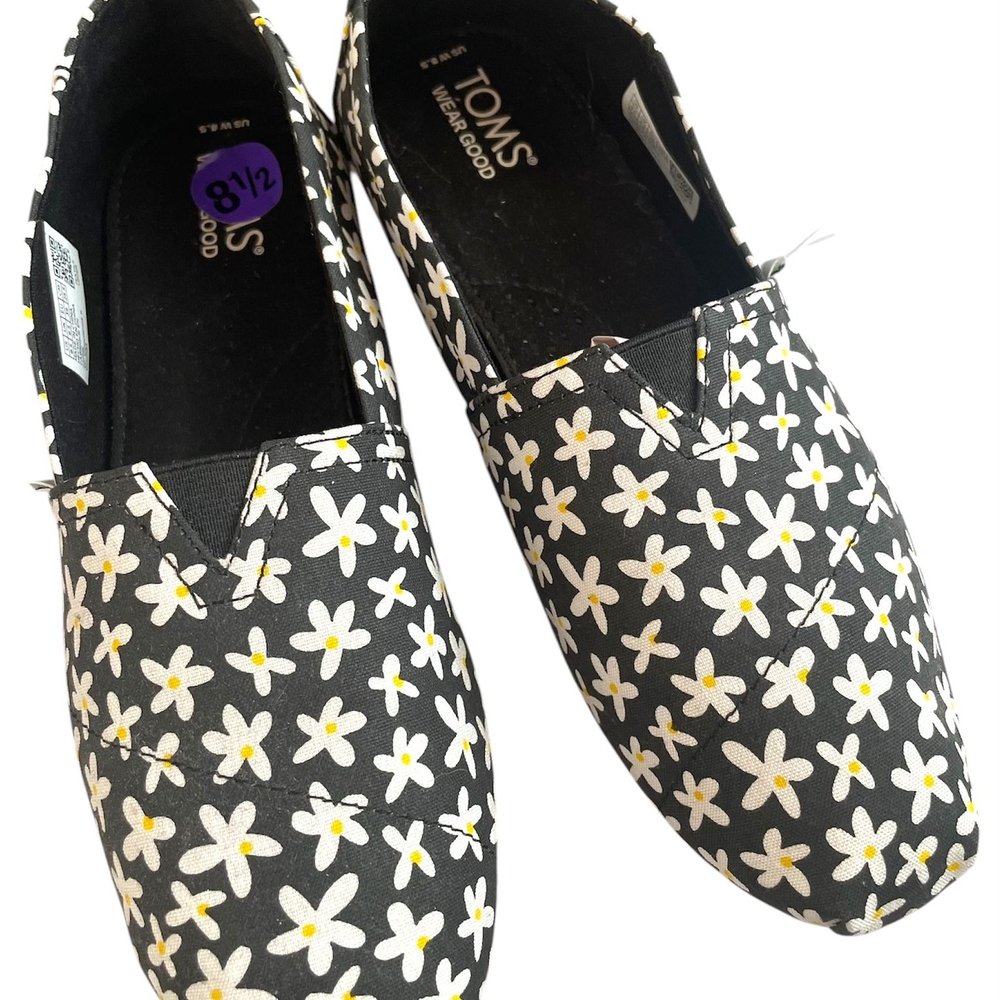TOMS Women's Black Floral Slip-On Shoes
